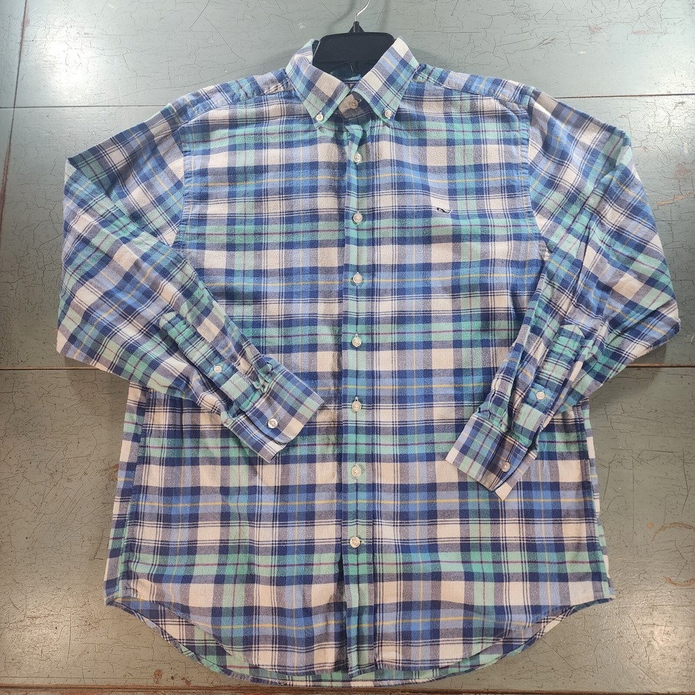 Vineyard Vines Slim Fit Whale Shirt Mens M  Blue Check Long Sleeve Flannel Shirt